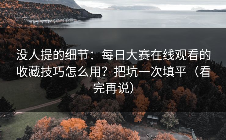 没人提的细节：每日大赛在线观看的收藏技巧怎么用？把坑一次填平（看完再说）