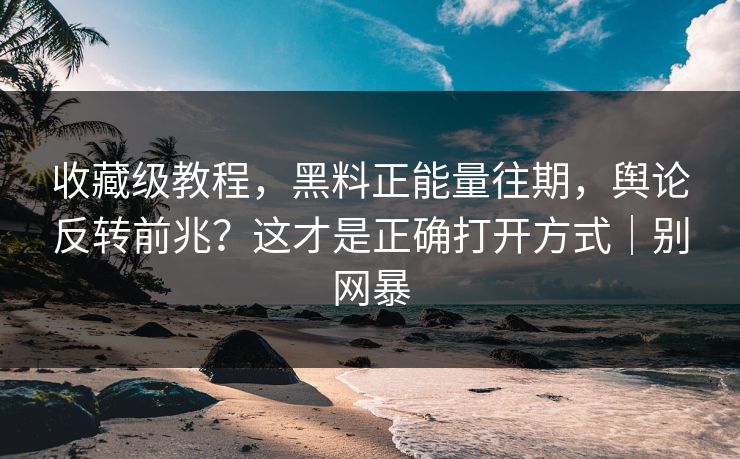 收藏级教程，黑料正能量往期，舆论反转前兆？这才是正确打开方式｜别网暴