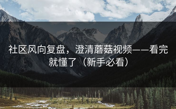 社区风向复盘，澄清蘑菇视频——看完就懂了（新手必看）
